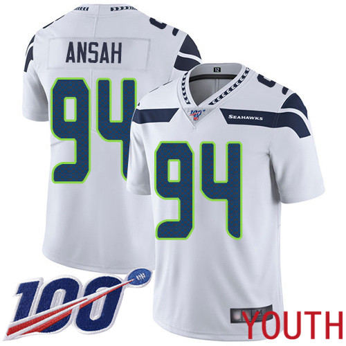 Seattle Seahawks Limited White Youth Ezekiel Ansah Road Jersey NFL Football #94 100th Season Vapor Untouchable